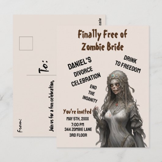 Zombie bruid echtscheiding partij uitnodiging vrij (Voorkant / Achterkant)