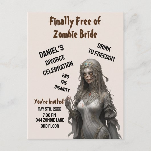 Zombie bruid echtscheiding partij uitnodiging vrij (Voorkant)