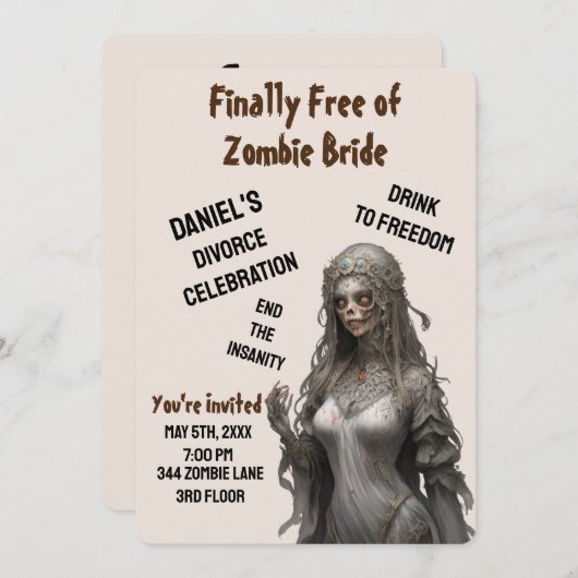 Zombie bruid echtscheiding partij uitnodiging vrij (Voorkant / Achterkant)