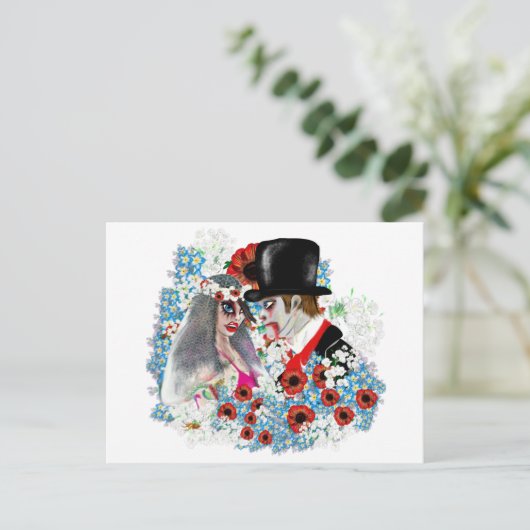 Zombie bruid en bruidegom bruiloft verloving aankondigingskaart (Staand voorkant)