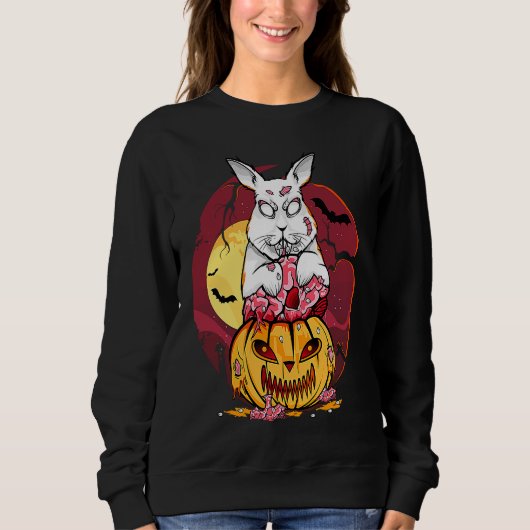 Zombie Bunny Halloween Kwaad Konijn Jack O Lantern Trui (Voorkant)