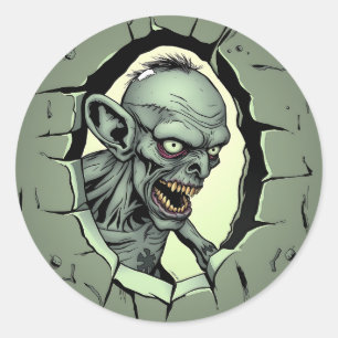 Zombie busting uit de muur Halloween Ronde Sticker