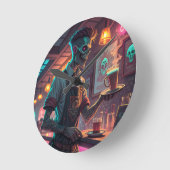 Zombie Café | Spooky Urban Halloween clock Ronde Klok (Hoek)