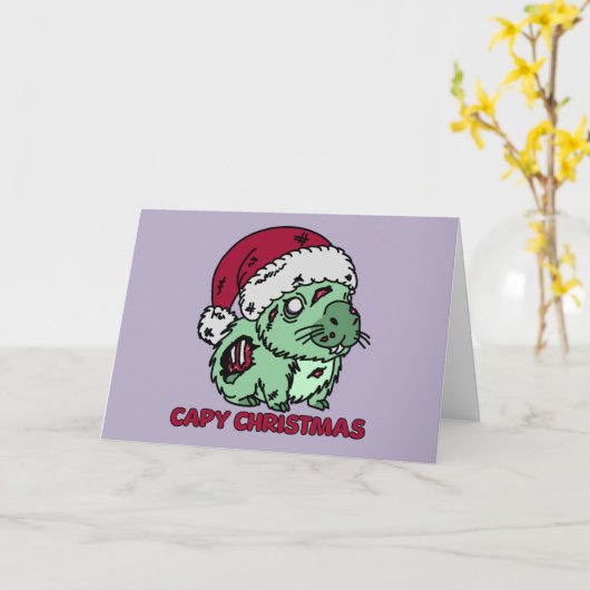 Zombie Capybara Christmas Kaart (Gele Bloem)