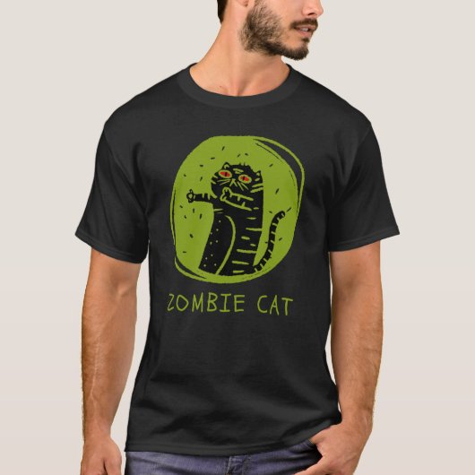 Zombie Cat Funny Spooky Halloween T-shirt (Voorkant)