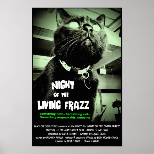 Zombie Cat Horror Movie Poster, Groen, Aangepast f Poster (Voorkant)