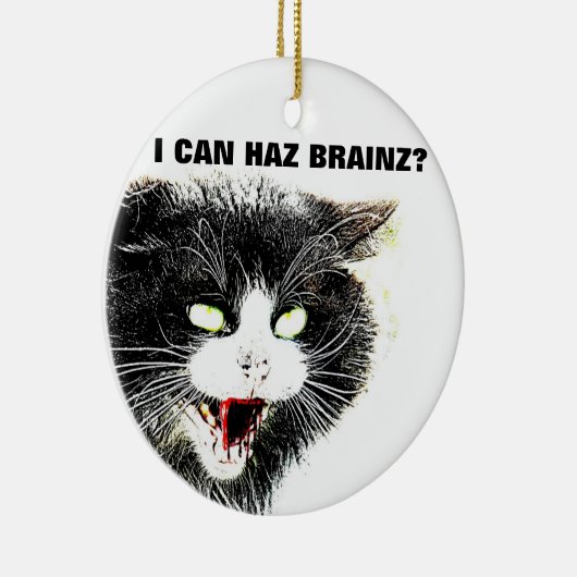 Zombie Cat I Can Haz Brainz Ornament (Rechts)