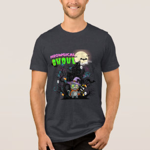 Zombie Cat "Meowgical Ghoul" Halloween Graphic Tri-Blend Shirt