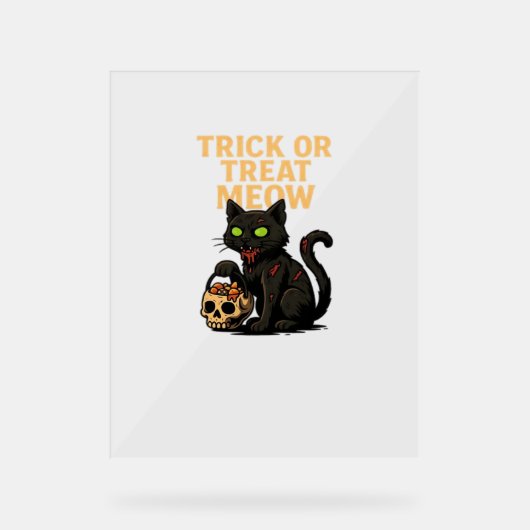 Zombie Cat – Trick or treat Meow Halloween Design Acryl Bord (Voorkant)