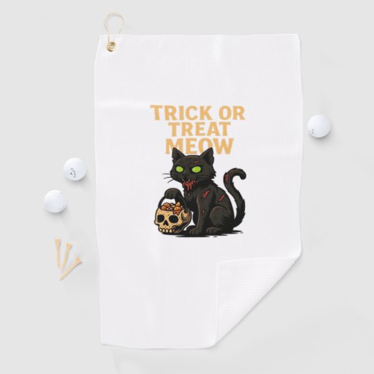 Zombie Cat – Trick or treat Meow Halloween Design Golfhanddoek (Insitu)