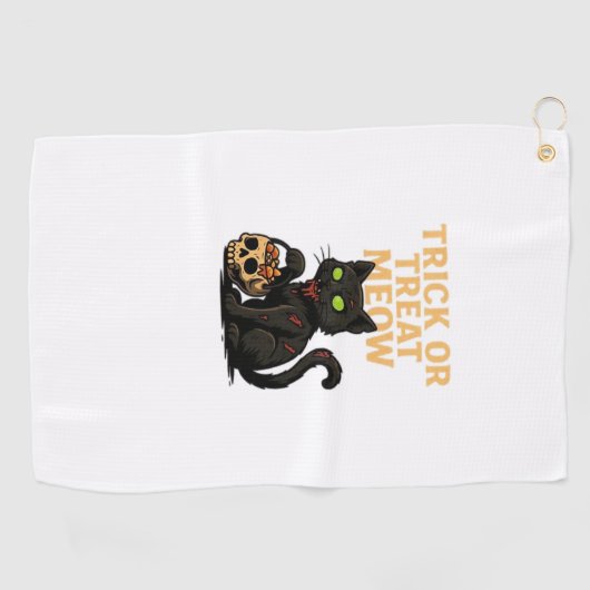 Zombie Cat – Trick or treat Meow Halloween Design Golfhanddoek (Horizontaal)