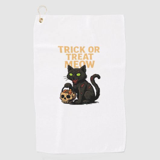 Zombie Cat – Trick or treat Meow Halloween Design Golfhanddoek (Voorkant)