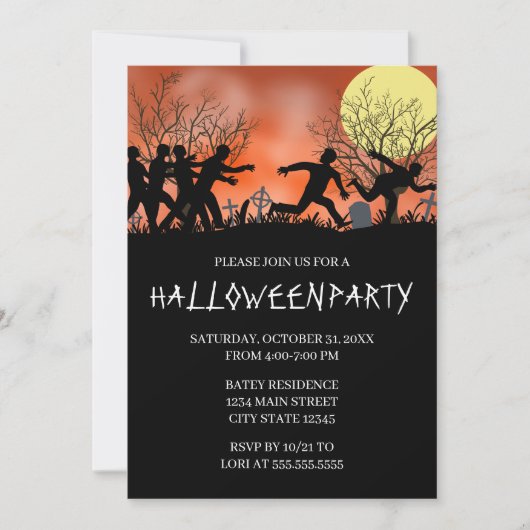 Zombie Chase Halloween Party Uitnodiging (Voorkant)