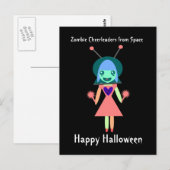 Zombie Cheerleader uit Space Happy Halloween Briefkaart (Voorkant / Achterkant)