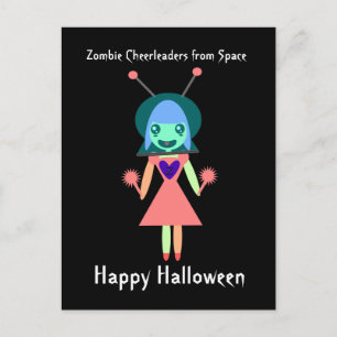 Zombie Cheerleader uit Space Happy Halloween Briefkaart