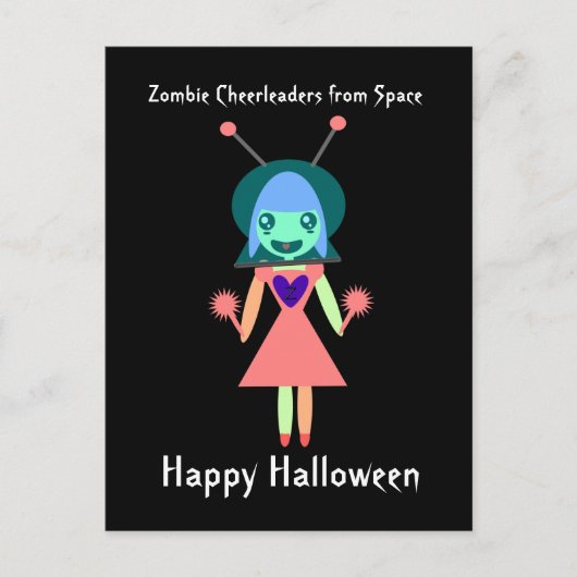 Zombie Cheerleader uit Space Happy Halloween Briefkaart (Voorkant)