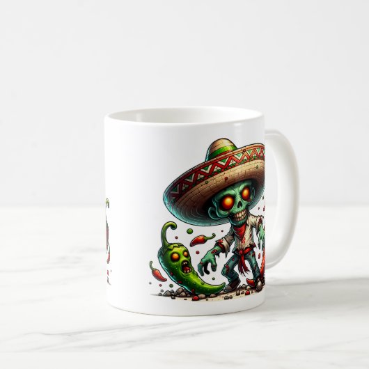 Zombie Cinco de Mayo Man en Hot Peppers Koffiemok (Voorkant rechts)