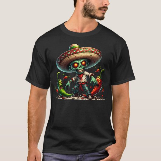 Zombie Cinco de Mayo Man en Hot Peppers T-shirt (Voorkant)