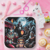 Zombie, Clown, Vamp en Haunted Doll Halloween Papieren Bordje (Feest)