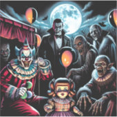 Zombie, Clown, Vamp en Haunted Doll Halloween Sticker (Voorkant)