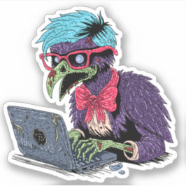 Zombie Computer Crow Sticker
