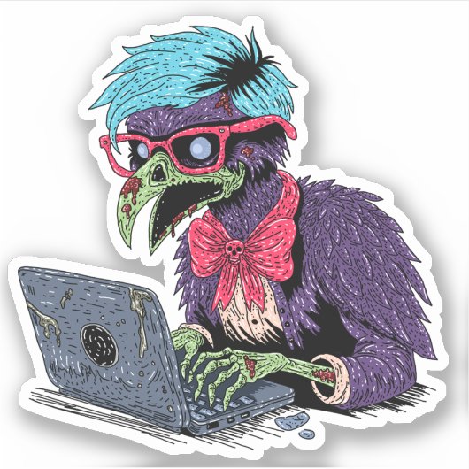 Zombie Computer Crow Sticker (Voorkant)