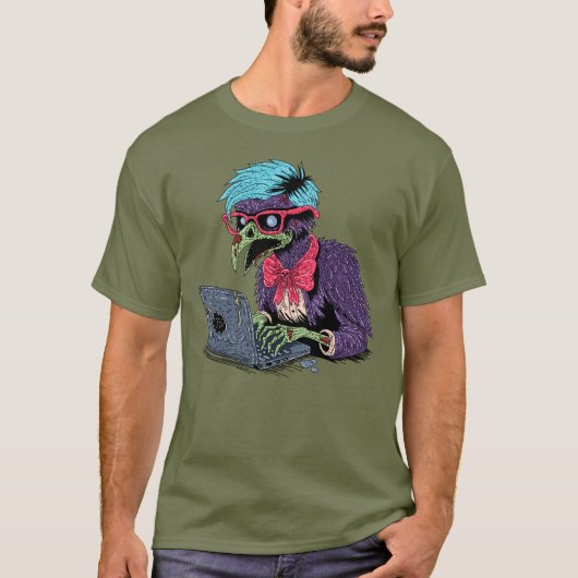Zombie Computer Crow T-shirt (Voorkant)