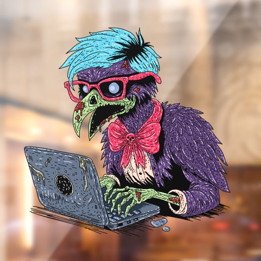 Zombie Computer Kraai Raamsticker (Vel 2)