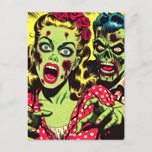 Zombie Couple Retro Comics Briefkaart