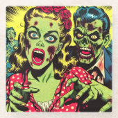 Zombie Couple Retro Comics Glazen Onderzetter (Voorkant)