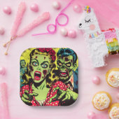 Zombie Couple Retro Comics Papieren Bordje (Feest)