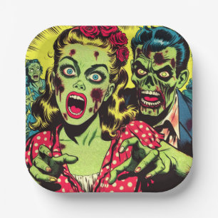 Zombie Couple Retro Comics Papieren Bordje