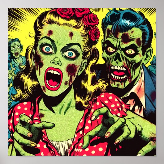 Zombie Couple Retro Comics Poster (Voorkant)