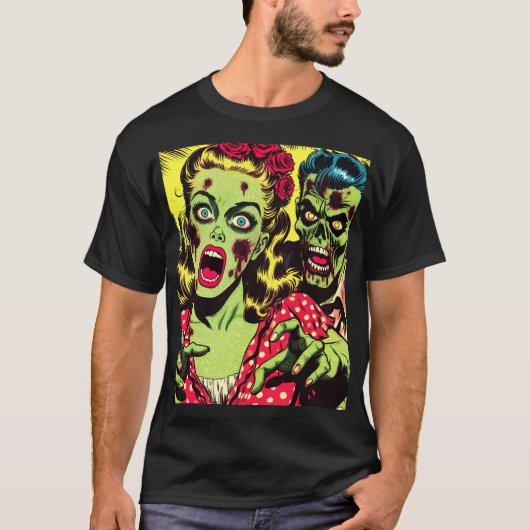 Zombie Couple Retro Comics T-shirt (Voorkant)