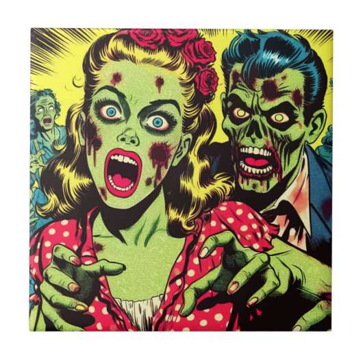 Zombie Couple Retro Comics Tegeltje (Voorkant)