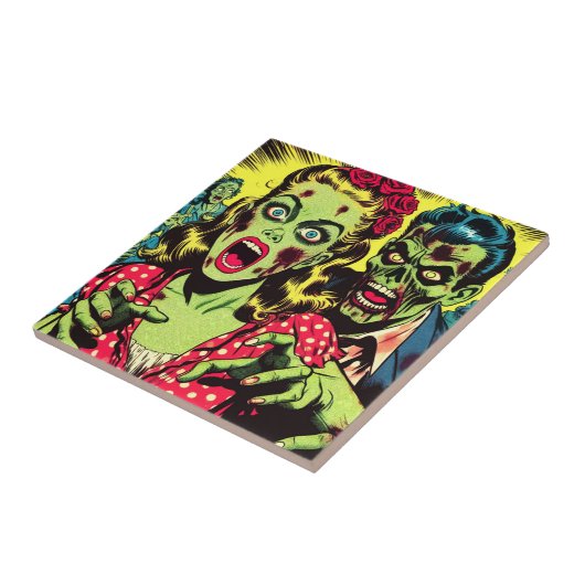 Zombie Couple Retro Comics Tegeltje (Zijkant)