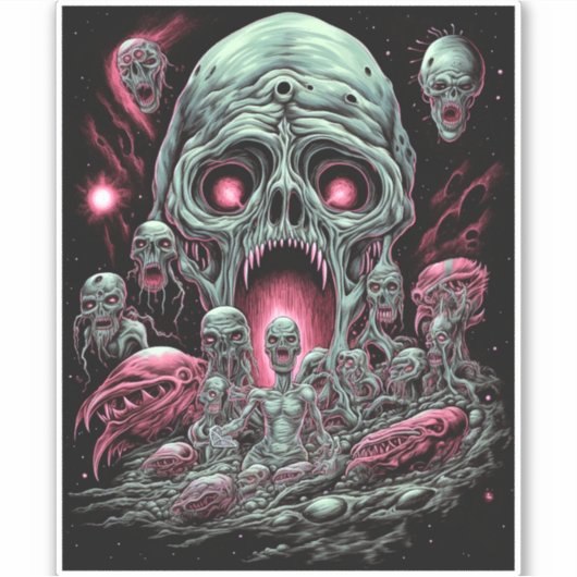 Zombie Creatures Sci-fi Horror Art Sticker (Voorkant)