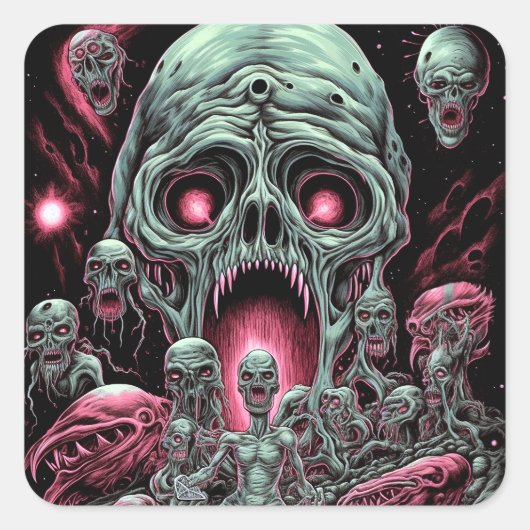 Zombie Creatures Sci-fi Horror Art Vierkante Sticker (Voorkant)