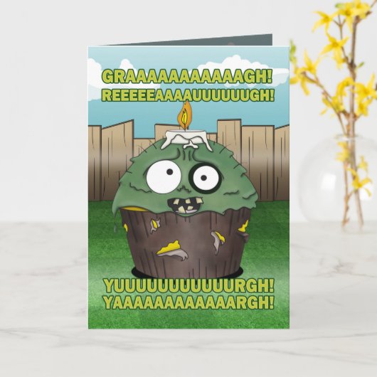 Zombie Cupcake Verjaardag #1 Kaart (Gele Bloem)