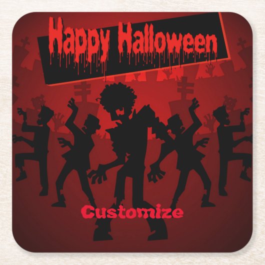 Zombie Dance Party Happy Halloween Kartonnen Onderzetters (Voorkant)