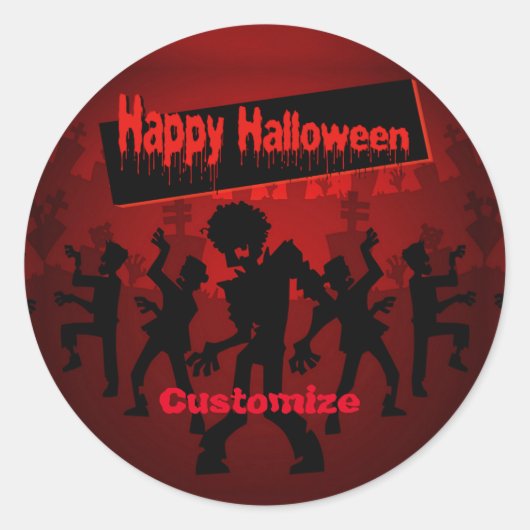 Zombie Dance Party Happy Halloween Ronde Sticker (Voorkant)