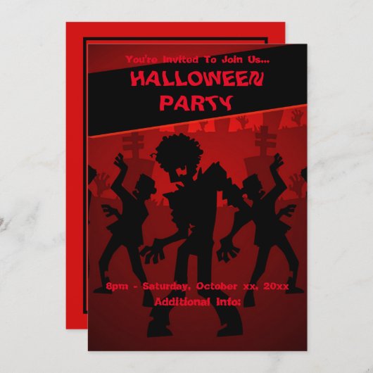 Zombie Dans Party Halloween Sinaasappel Kaart (Voorkant / Achterkant)