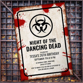 Zombie-dansfeest met bloed en verweerd bord kaart