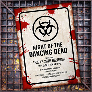 Zombie-dansfeest met bloed en verweerd bord kaart