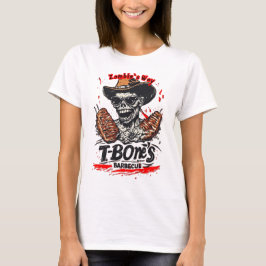 Zombie die een T-Bone Steak eet op een Witte    T-shirt