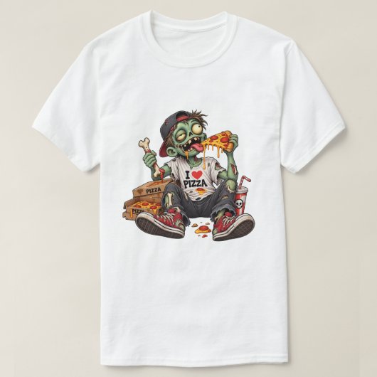 Zombie die pizza eet met Halloween T-shirt (Design voorkant)