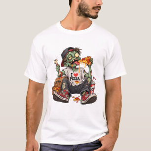 Zombie die pizza eet met Halloween T-shirt