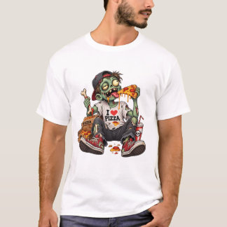 Zombie die pizza eet met Halloween T-shirt