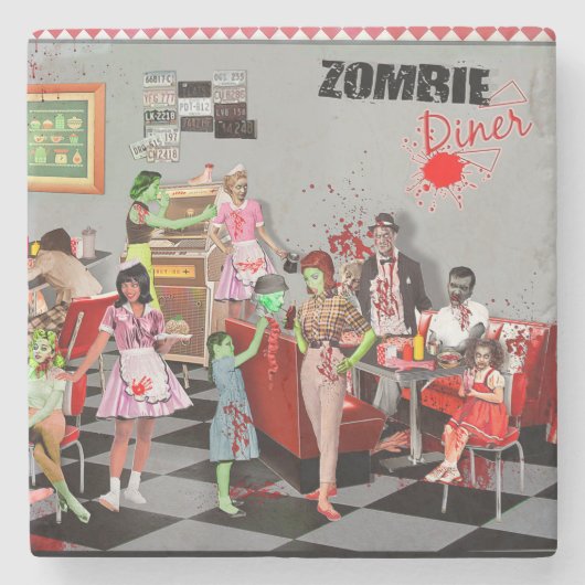 Zombie Diner Stenen Onderzetter (Voorkant)