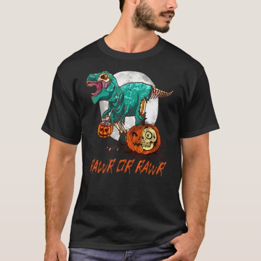 Zombie Dinosaur Halloween Pumpkin Moon T Rex Rawer T-shirt (Voorkant)